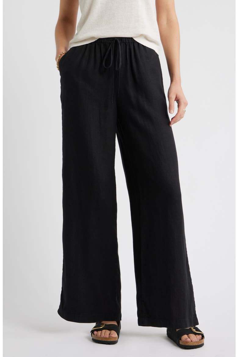 Easy Wide Leg Linen Pants, Main, color, BLACK