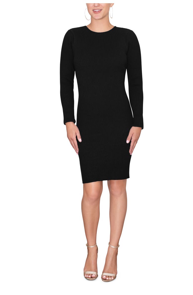 RACHEL Rachel Roy Katerina Crew Neck Sweater Mini Dress, Main, color, Black