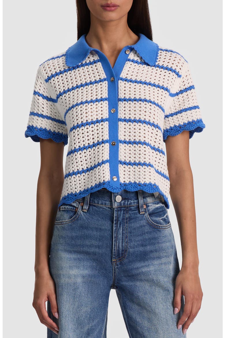 Randall Open Stitch Cotton Blend Cardigan, Main, color, BLUE IRIS/ WHITE