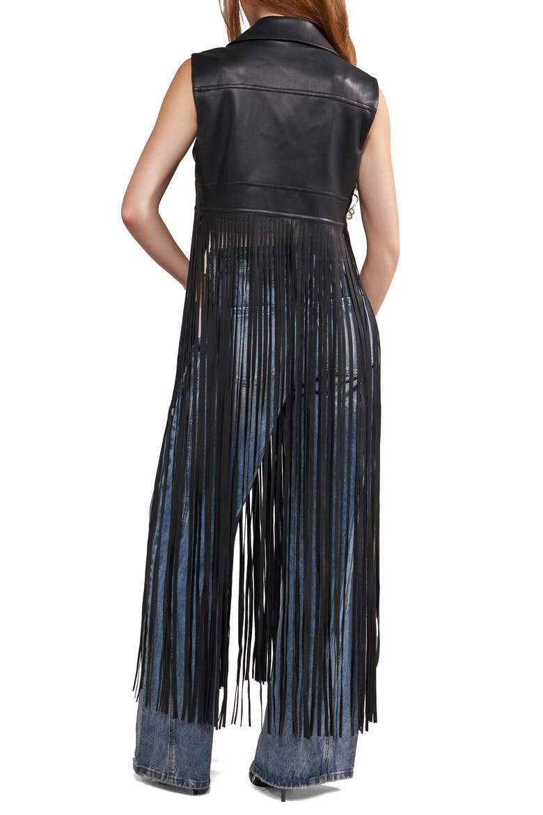 Arden Fringe Faux Leather Vest, Alternate, color, BLACK