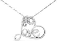 Haus of Brilliance Silver 1/10 Cttw Round Diamond Accented Open Heart with Love Pendant Necklace