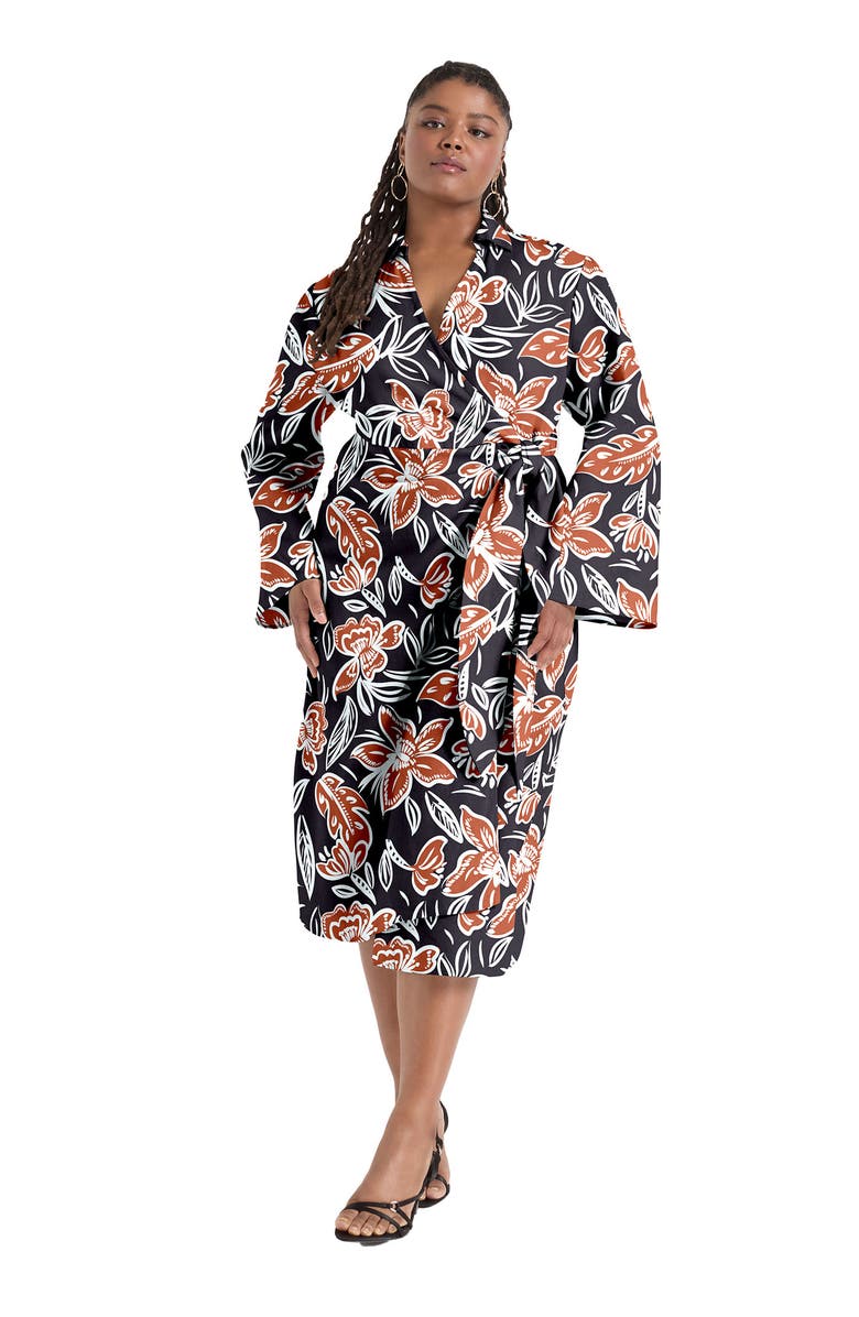 June + Vie Midi Wrap Dress, Main, color, Batik Floral