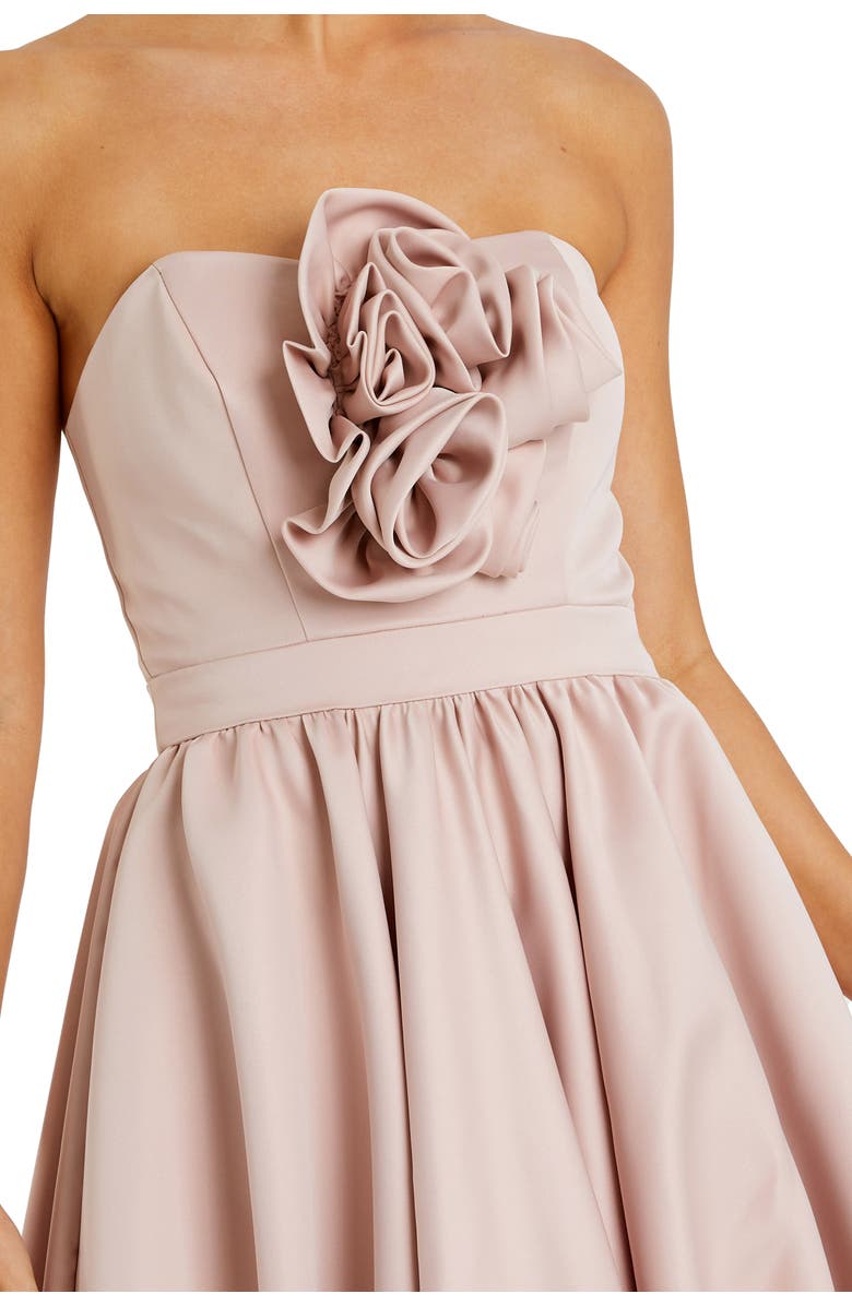 Mac Duggal Satin Strapless Bubble High Low Gown With Roses, Alternate, color, Blush