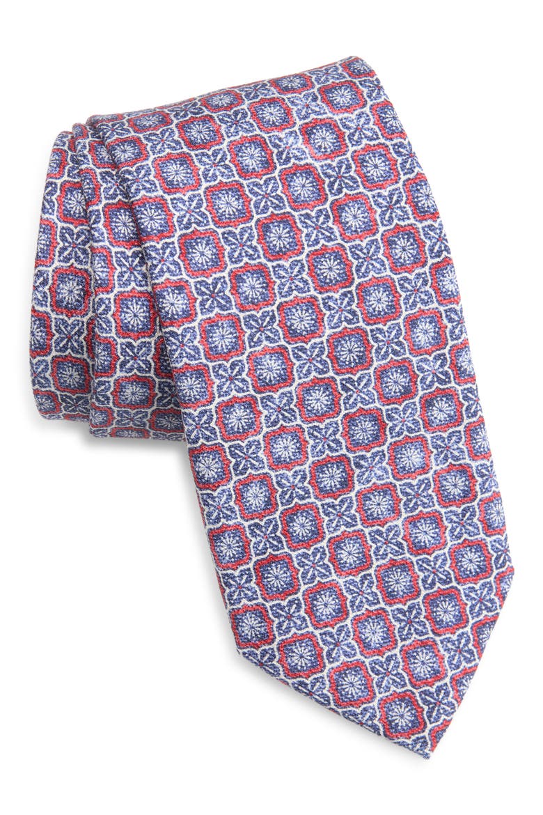 Geometric Silk Tie, Main, color, BLUE/ RED