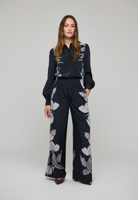 Margodea Silk Floral Wide-Leg Trousers