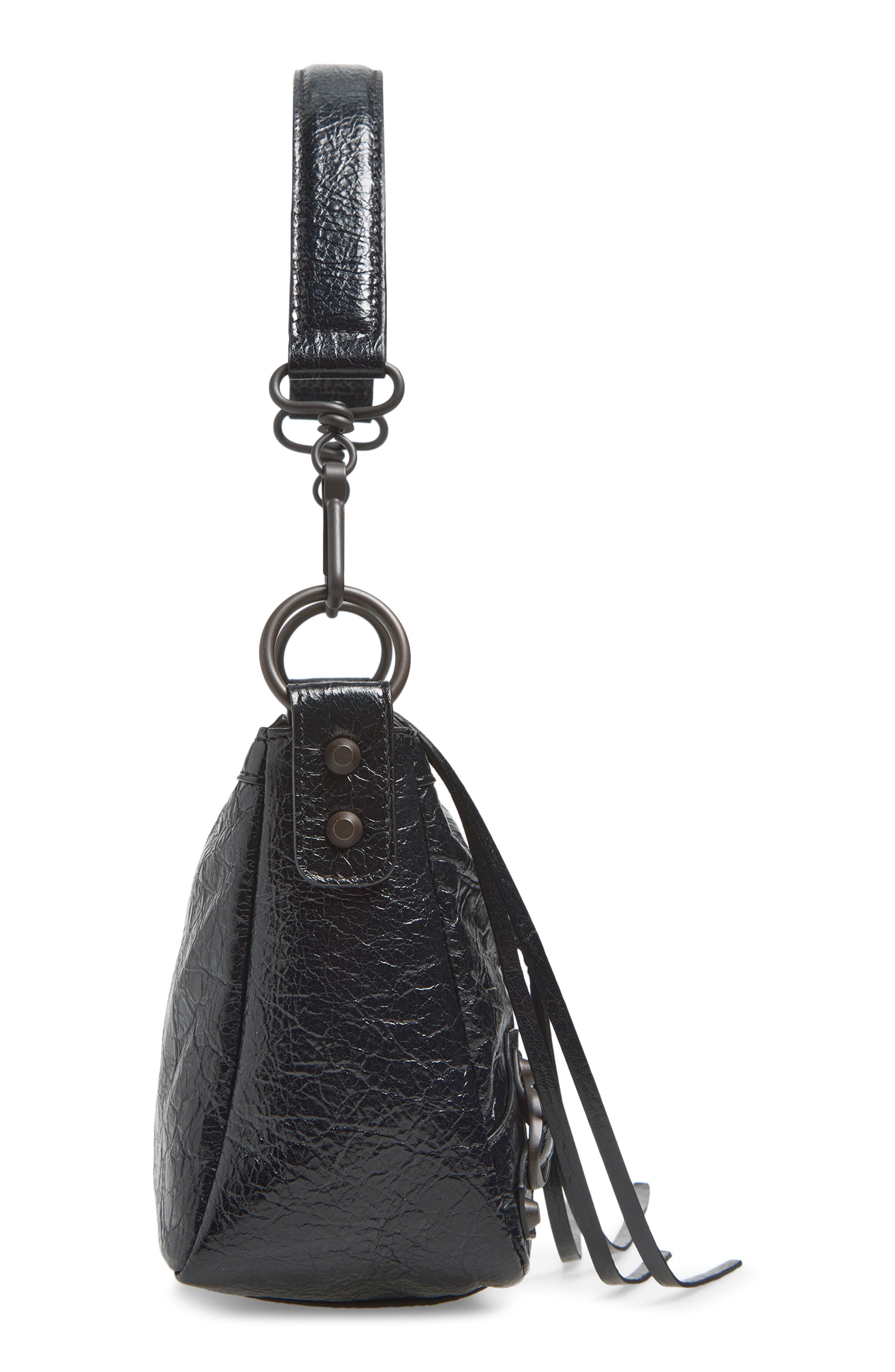 Balenciaga Mini Le City Moto Leather Shoulder Bag, Alternate, color, 1000 Black