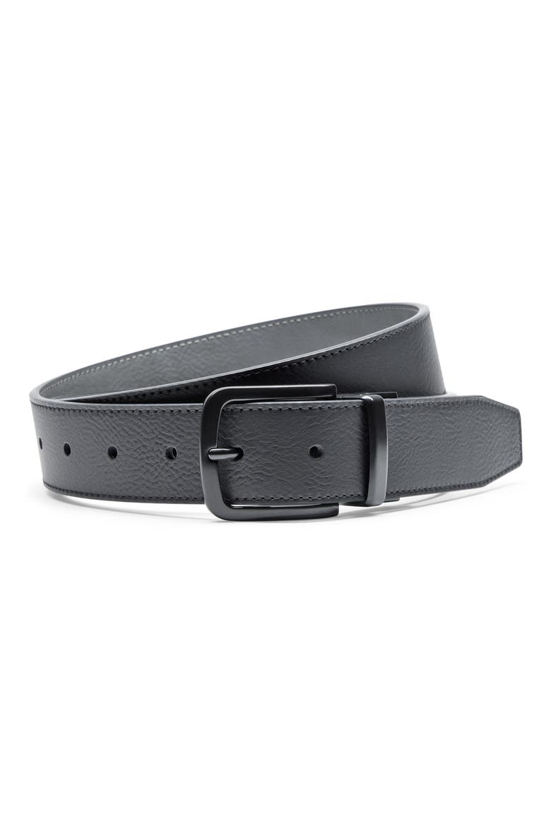 Reversible Contoured Swoosh Feather Edge Belt, Main, color, BLACK/GREY