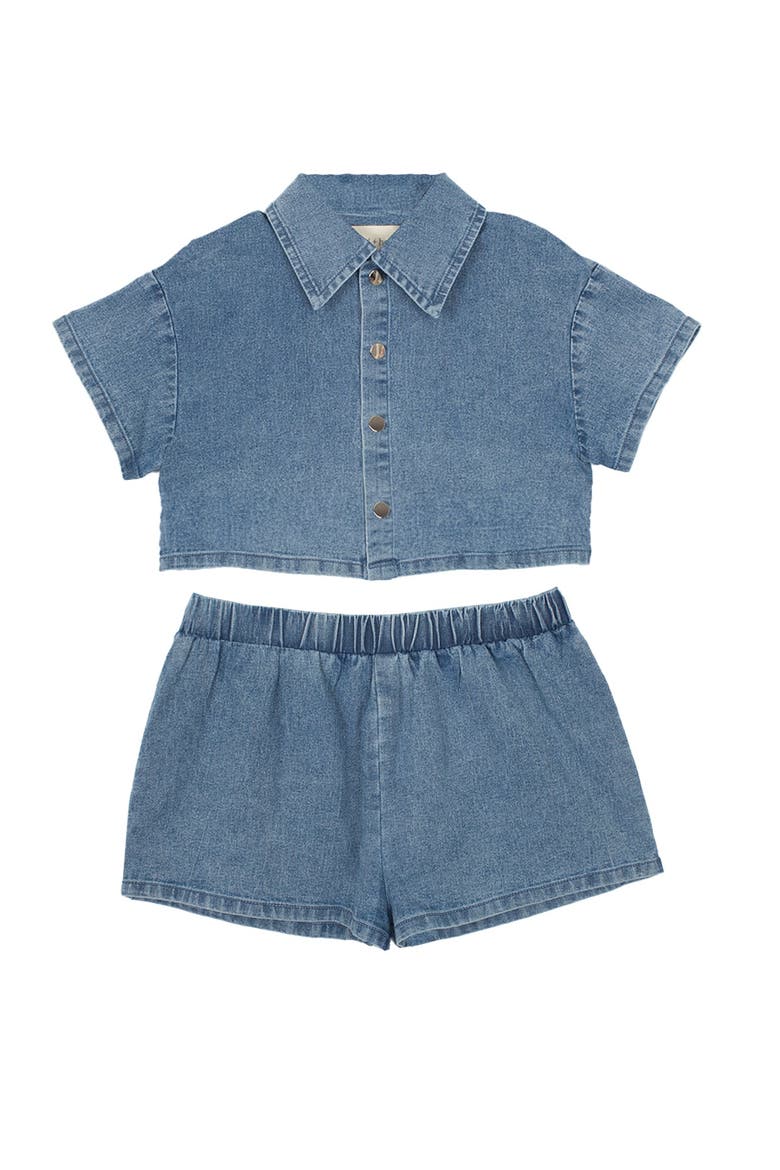 Zoey Denim Two Piece Short Set, Main, color, Blue
