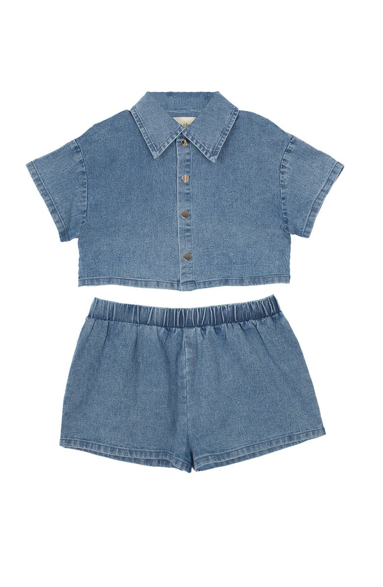 Mabel + Honey Zoey Denim Two Piece Short Set, Main, color, Blue