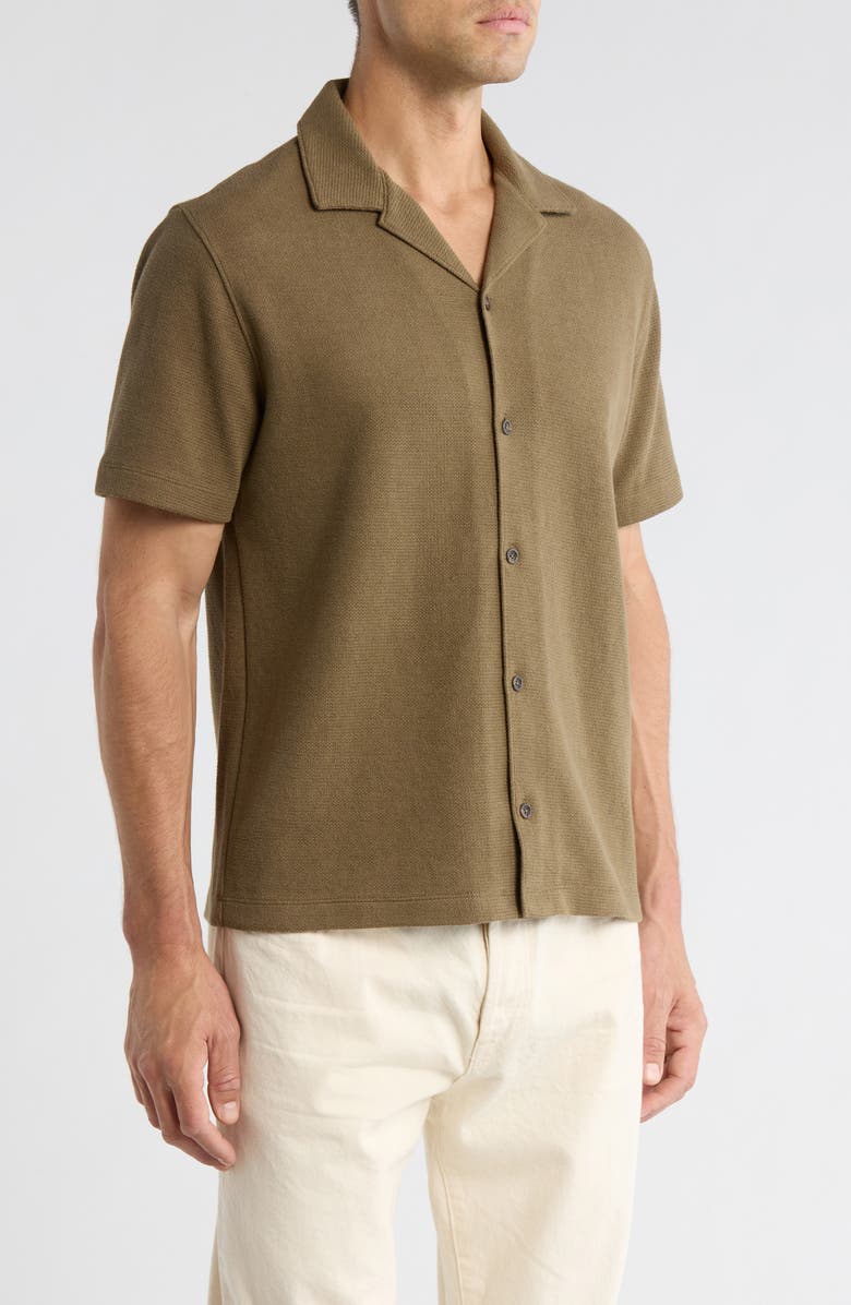 Vince Bouclé Knit Short Sleeve Camp Shirt, Alternate, color, Kalamata