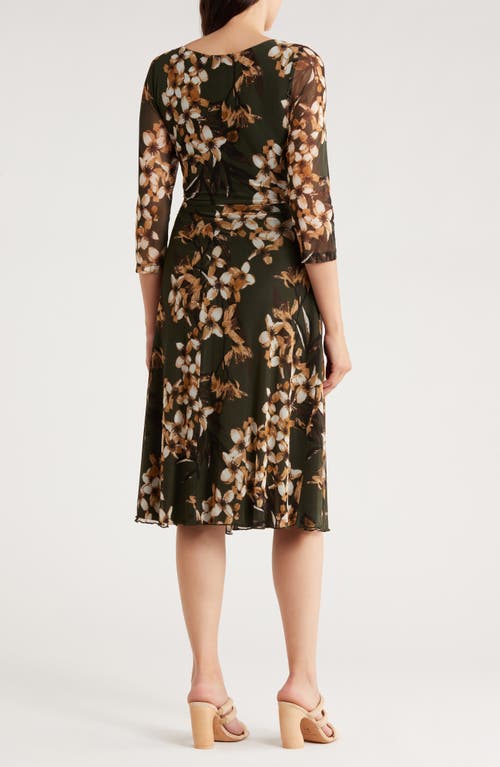 Connected Apparel Long Sleeve Mesh A-line Dress In Brown