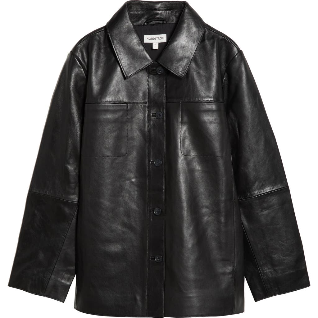 Nordstrom Leather Shirt Jacket In Black