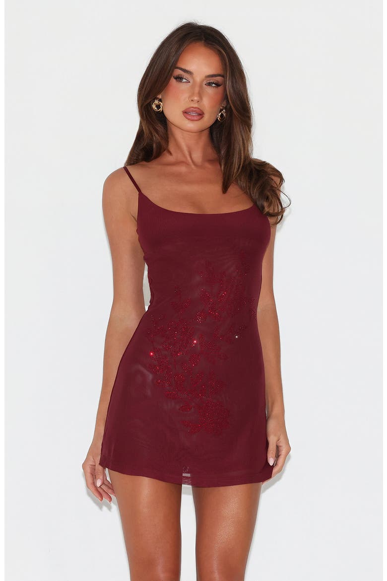 Octavia Floral Embellished Semisheer Mesh Minidress, Alternate, color, PURPLE WINE