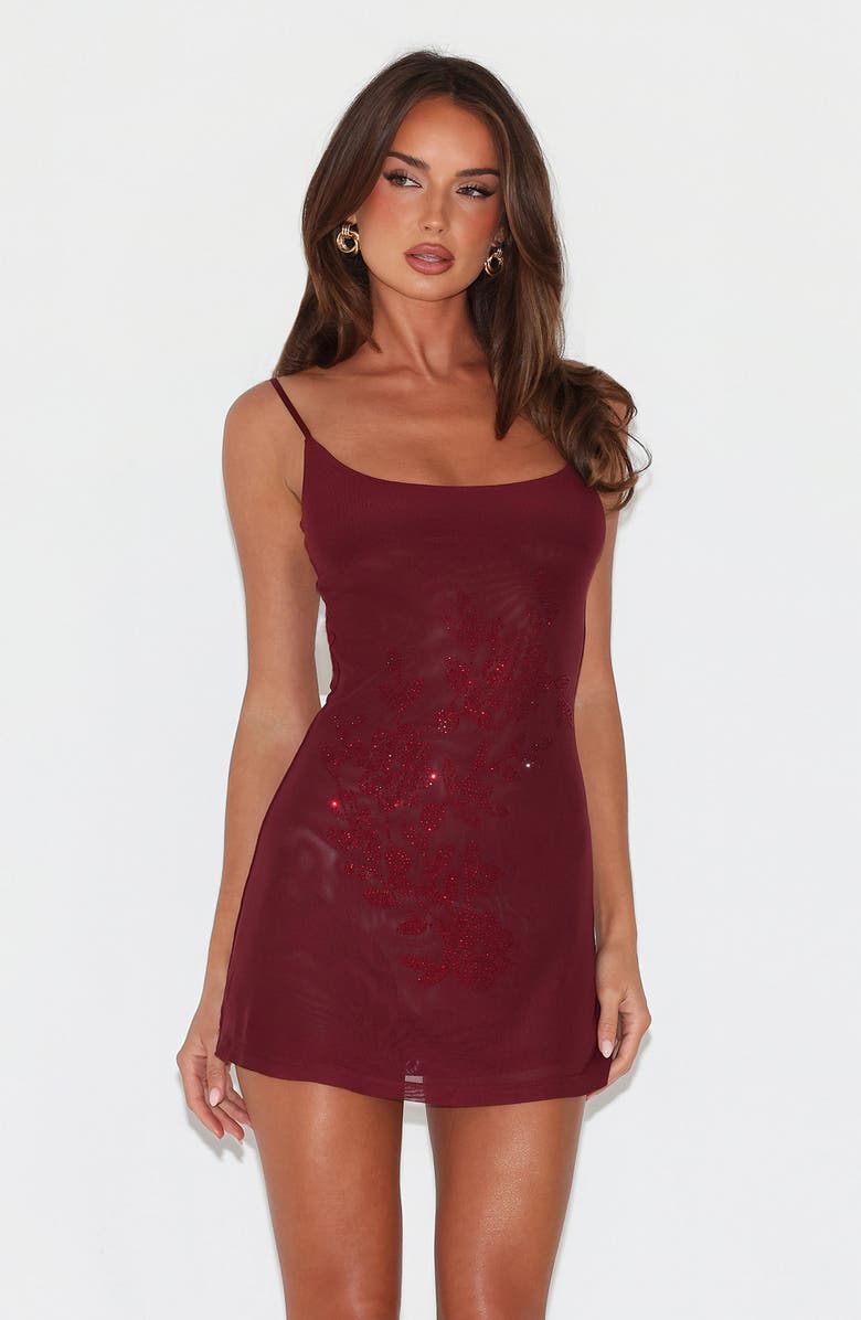 Tiger Mist Octavia Floral Embellished Semisheer Mesh Minidress, Alternate, color, Purple Wine