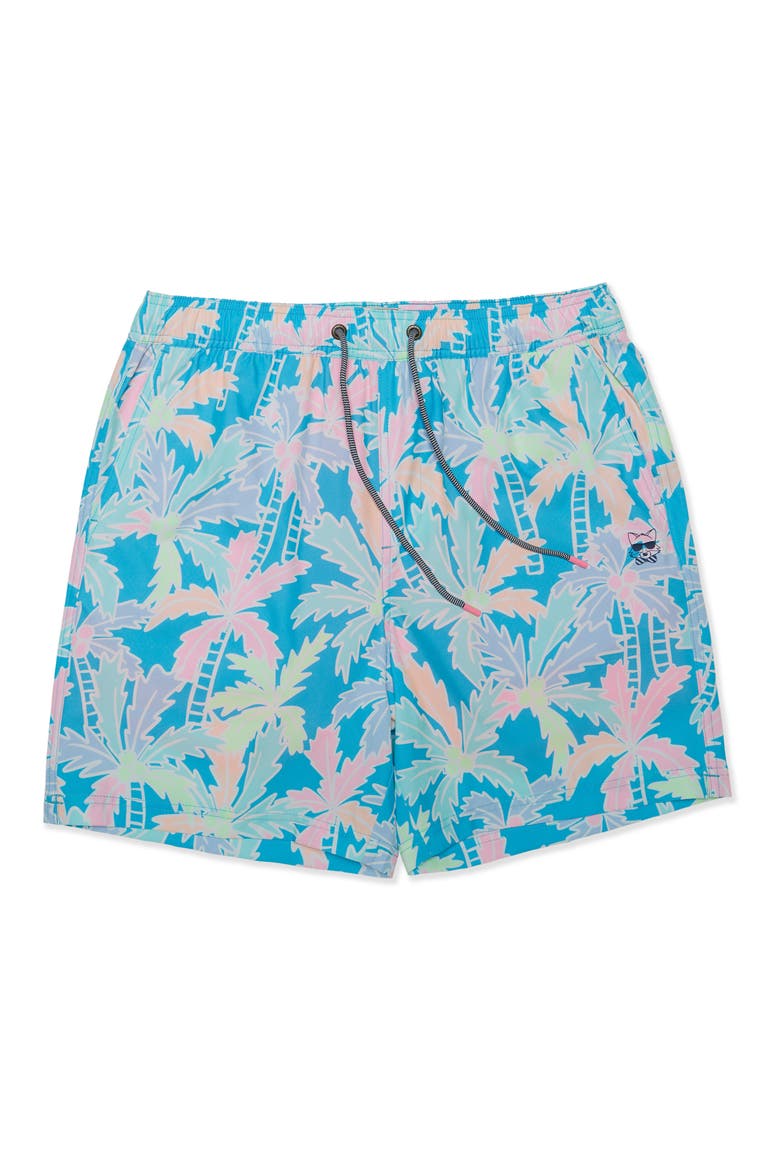 Busy Palms Happy Hour Swim Trunks, Main, color, CYAN