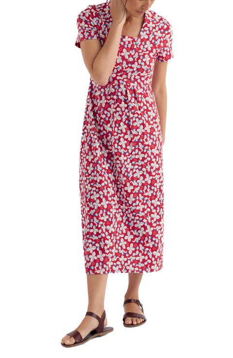 Seed Packet Floral Stretch Organic Cotton Midi Dress