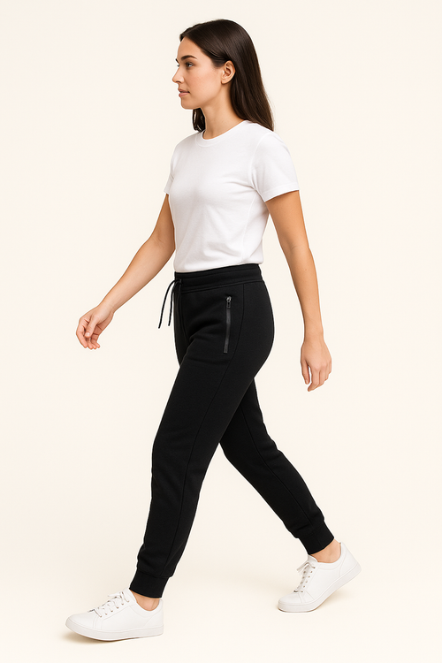 Benben Womens Ultra Soft Singe Pack Dual Zipper Jogger In Black