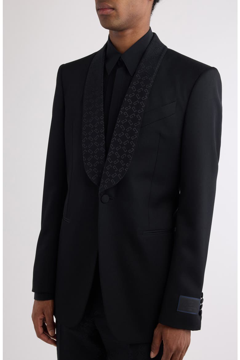Fitted Monogram Shawl Collar Wool Blazer, Alternate, color, 001-BLACK
