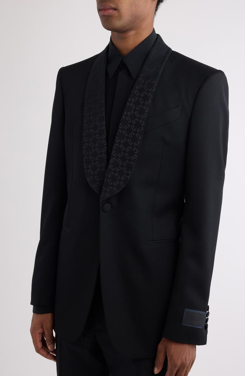 Givenchy Fitted Monogram Shawl Collar Wool Blazer, Alternate, color, 001-Black