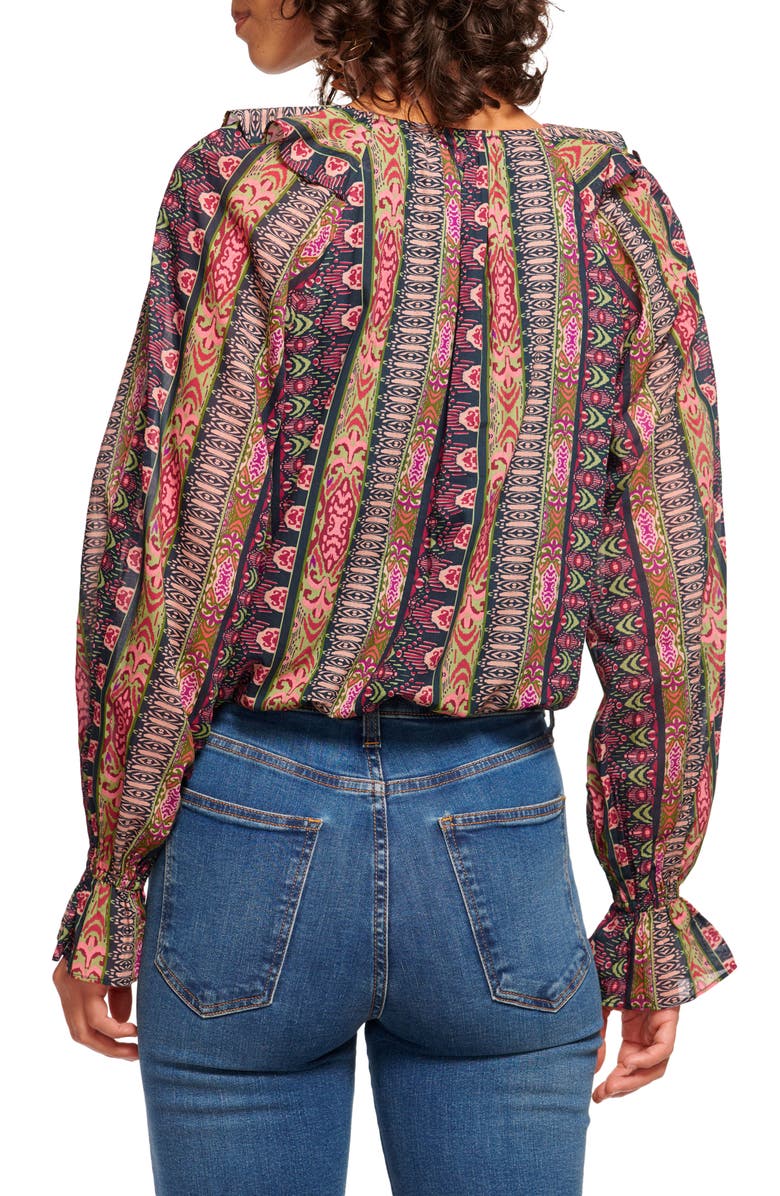 Ramy Brook Scout Ikat Print Long Sleeve Cotton & Silk Top, Alternate, color, Navy Ikat