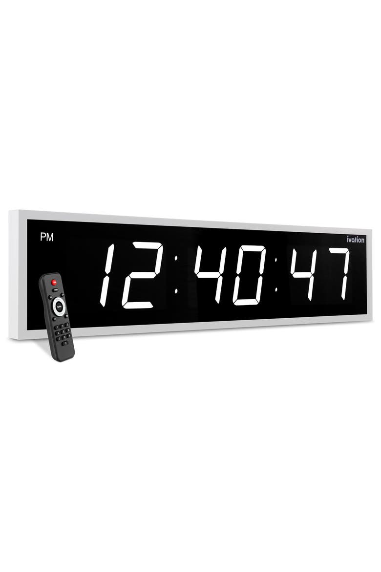 Large Digital Clock, 72 Led Wall Clock with Stopwatch, Alarms, Timer, Temp & Remote, Main, color, White