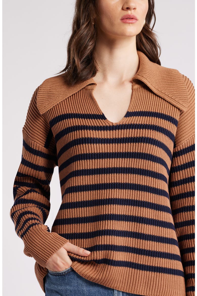 Stripe Long Sleeve Cotton Sweater, Alternate, color, TAN- NAVY STRIPE