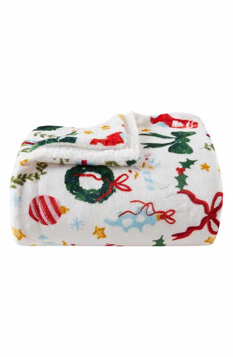 Woven & Weft Holiday Print Reversible Faux Shearling Throw Blanket