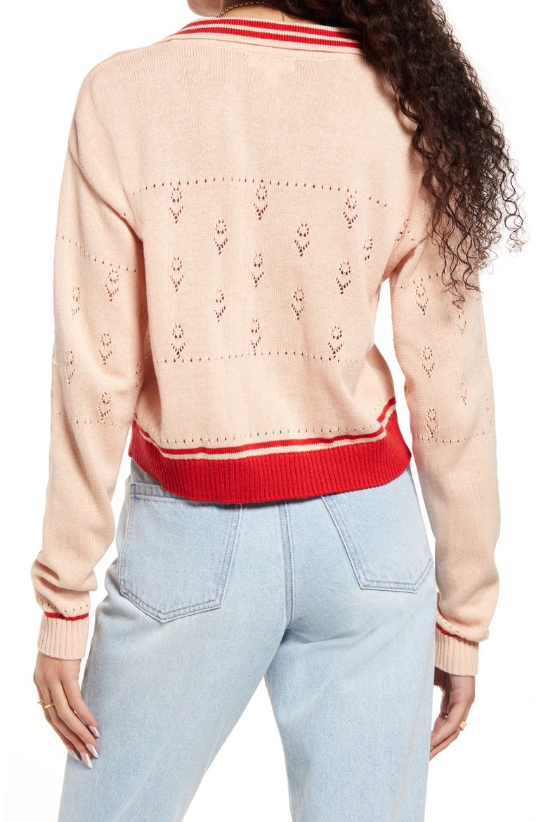 POINTELLE POLO SWEATER, Alternate, color, PINK HERO