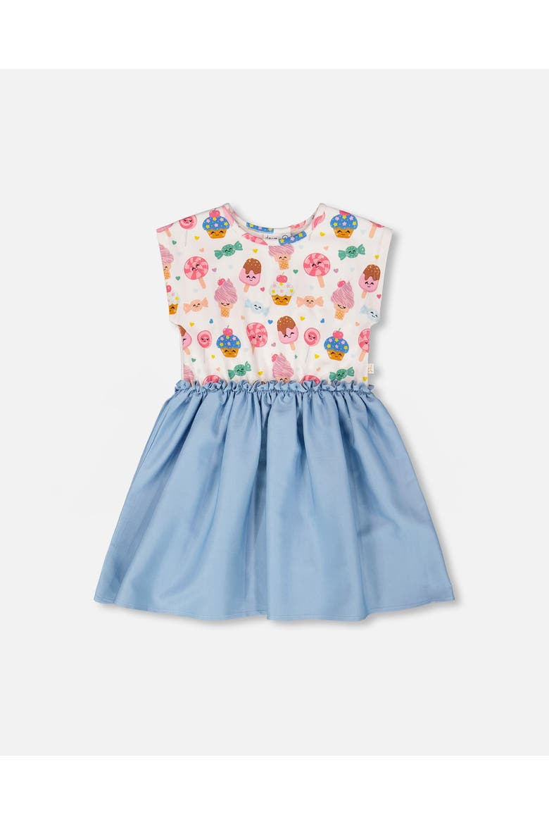 Bi-Material Soft Jersey Short Sleeve Candy Dress, Main, color, White Printed with Candies