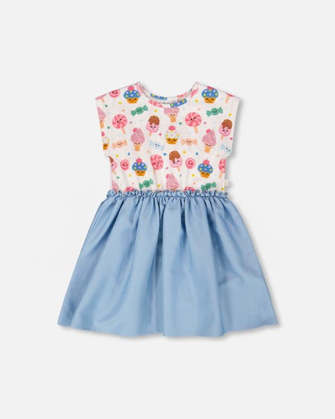 Bi-Material Soft Jersey Short Sleeve Candy Dress (Toddler, Little Kid & Big Kid)