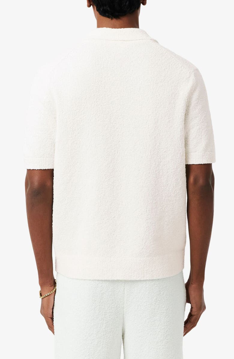 Lacoste Johnny Collar Cotton Blend Bouclé Knit Polo Sweater, Alternate, color, Flour