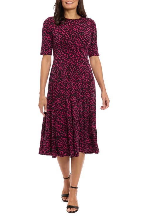 Short Sleeve Inset Waist Fit & Flare Midi Dress