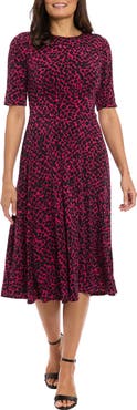 London Times Short Sleeve Inset Waist Fit & Flare Midi Dress