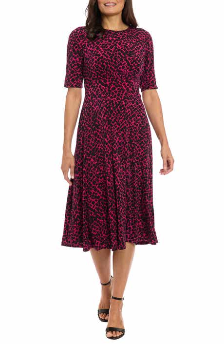 London Times Short Sleeve Inset Waist Fit & Flare Midi Dress