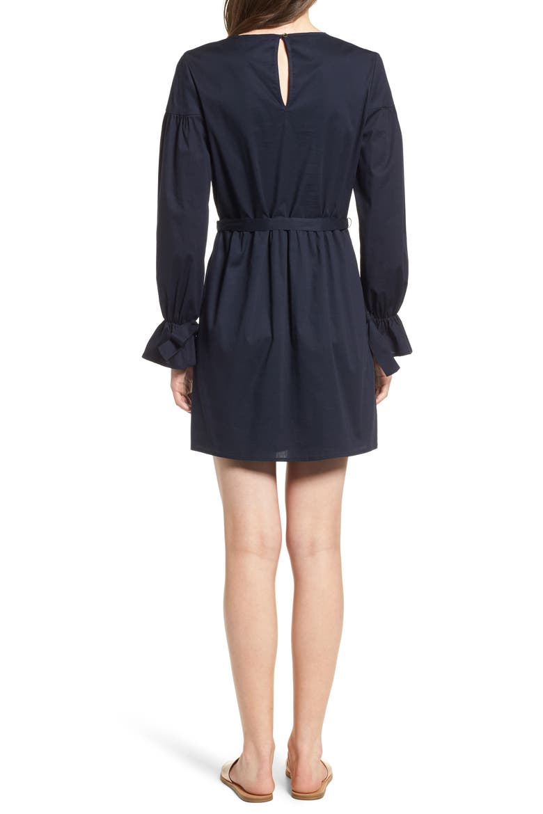 Jeane Bell Sleeve Poplin Dress, Alternate, color, NAVY