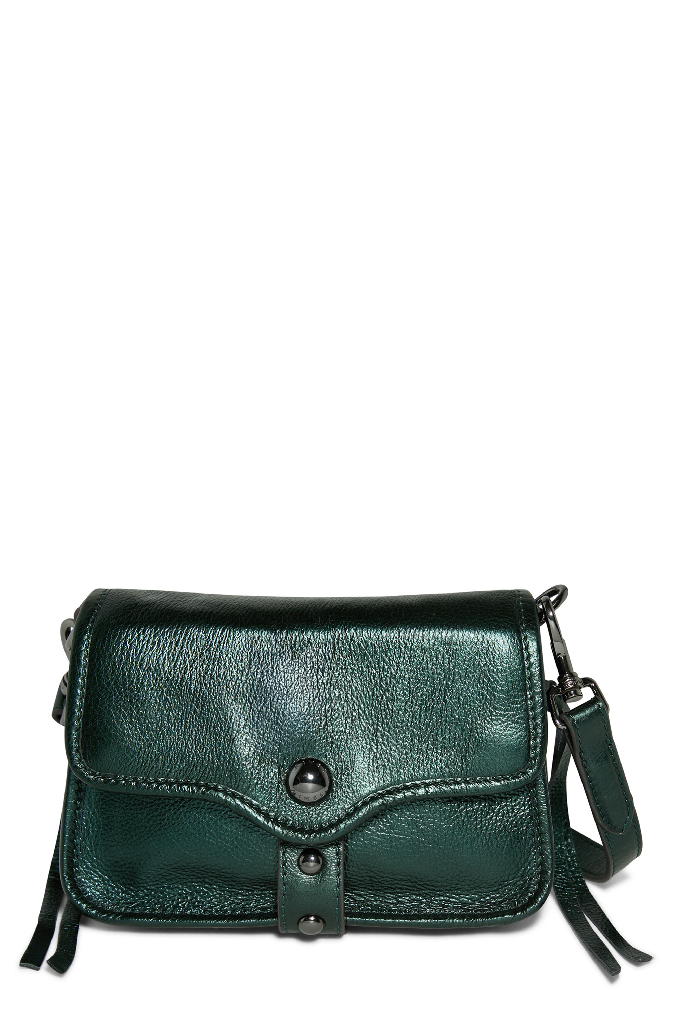 AIMEE Mini Great Escape Metallic Leather Crossbody Bag, Main, color, Metallic Forest