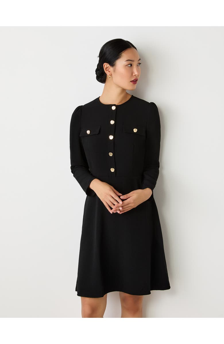 Finery London Evie Long Sleeve Crepe Short Dress, Alternate, color, Black