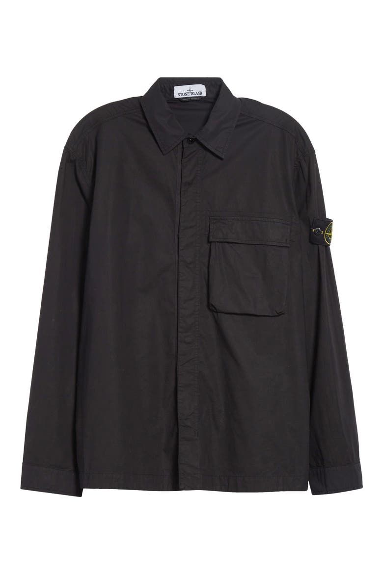 Compass Patch Stretch Cotton Canvas Overshirt, Alternate, color, BLACK