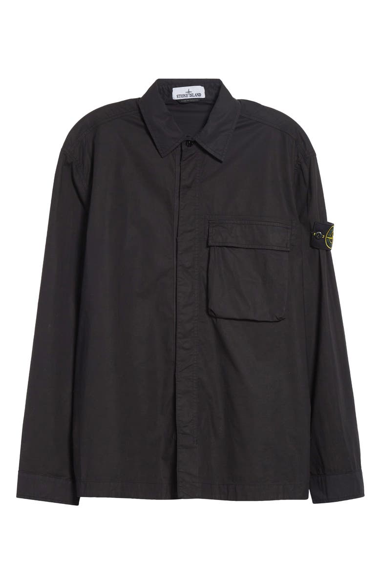 Stone Island Compass Patch Stretch Cotton Canvas Overshirt, Main, color, Black