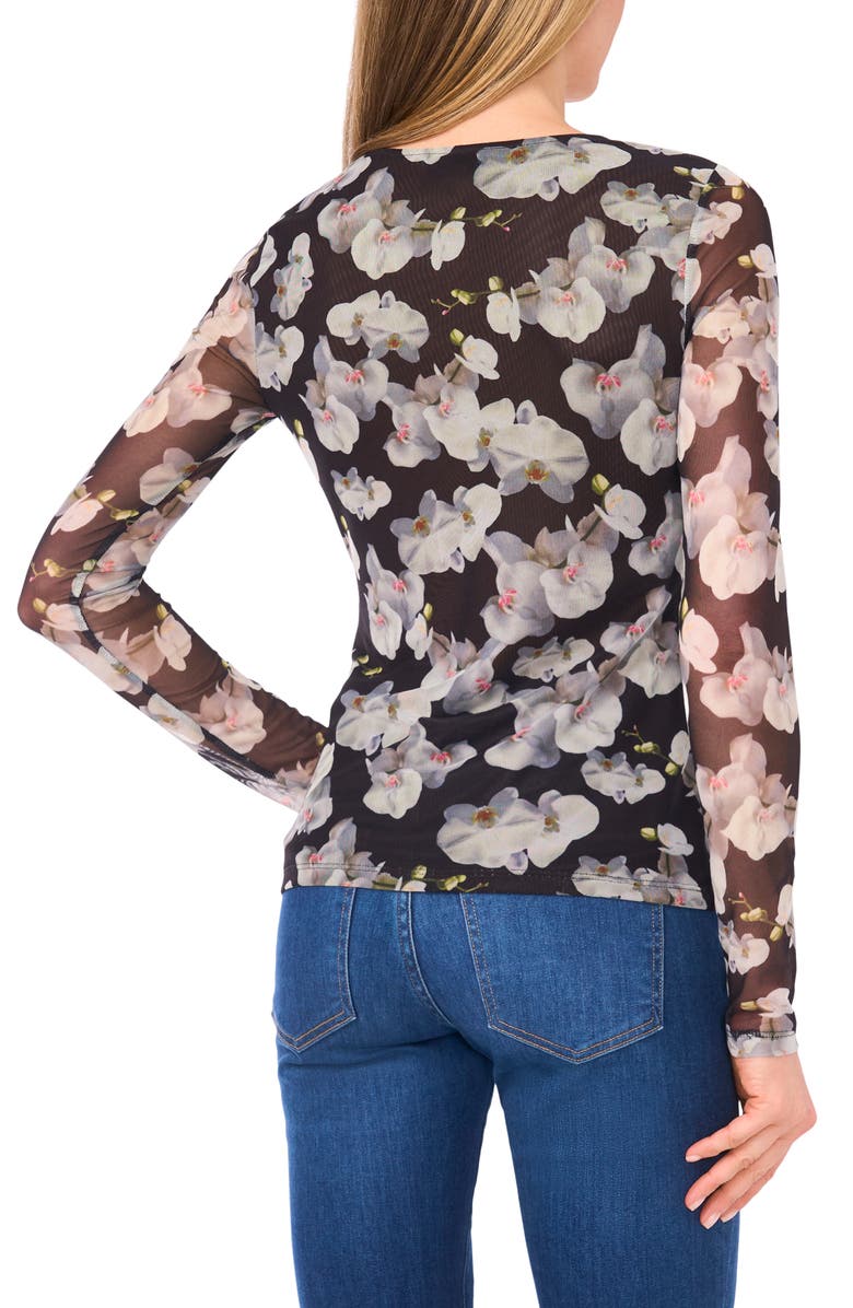 Ted Baker Floral Mesh Top, Alternate, color, Rich Black