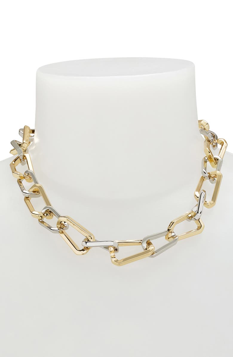 AllSaints Two Tone Assorted Hex Link Necklace, Alternate, color, Gold/ Rhodium