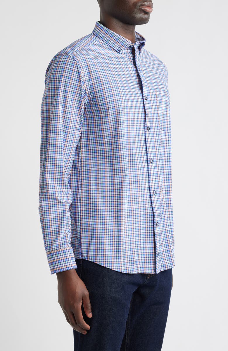 Johnston & Murphy XC Motion Performance Knit Button-Up Shirt, Alternate, color, Blue Multi Check