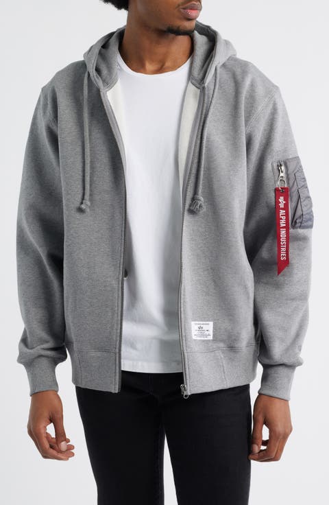 Utility Pocket Cotton Fleece Zip Hoodie
