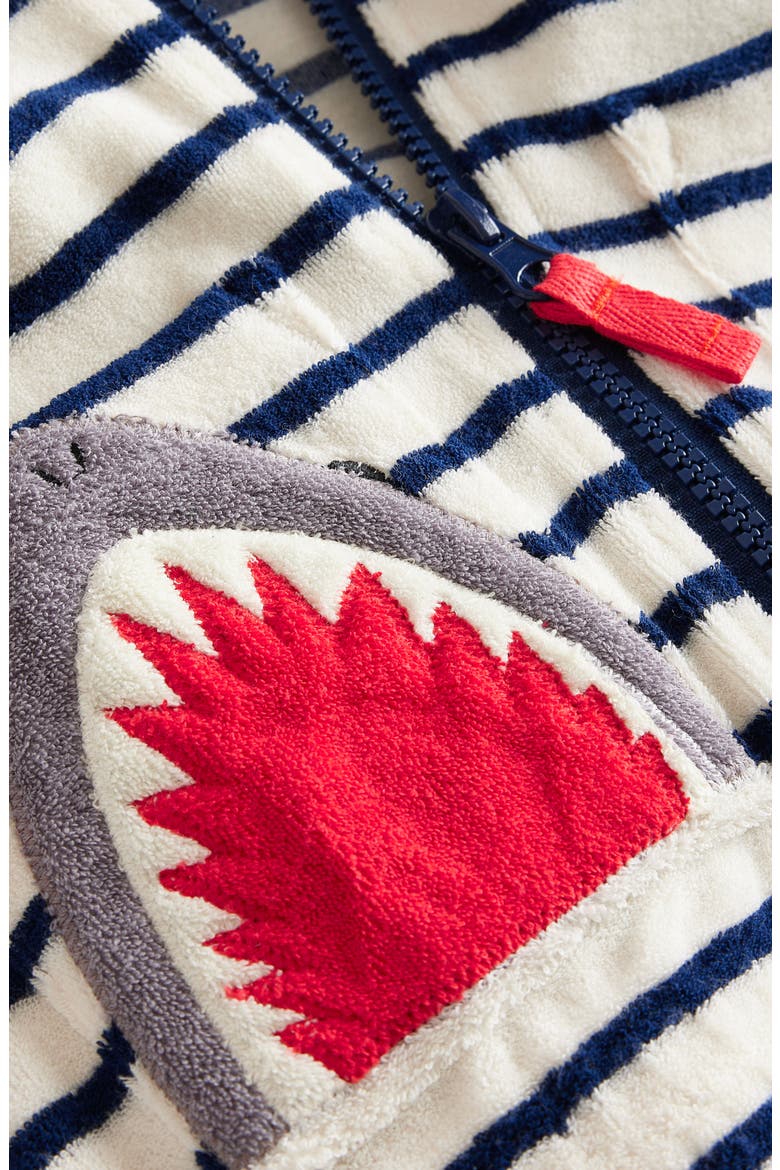 Kids' Stripe Appliqué Shark Terry Cloth Zip-Up Hoodie, Alternate, color, IVORY/ GREEK BLUE STRIPE SHARK