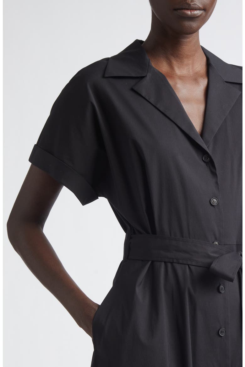 Belted Stretch Cotton Blend Shirtdress, Alternate, color, BLACK