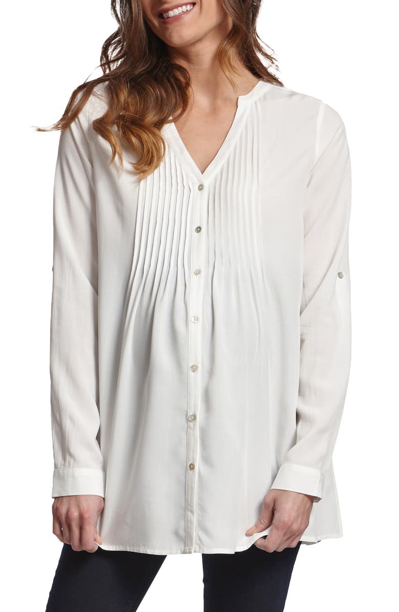 Seraphine Plissé Button-Up Maternity/Nursing Shirt, Main, color, 