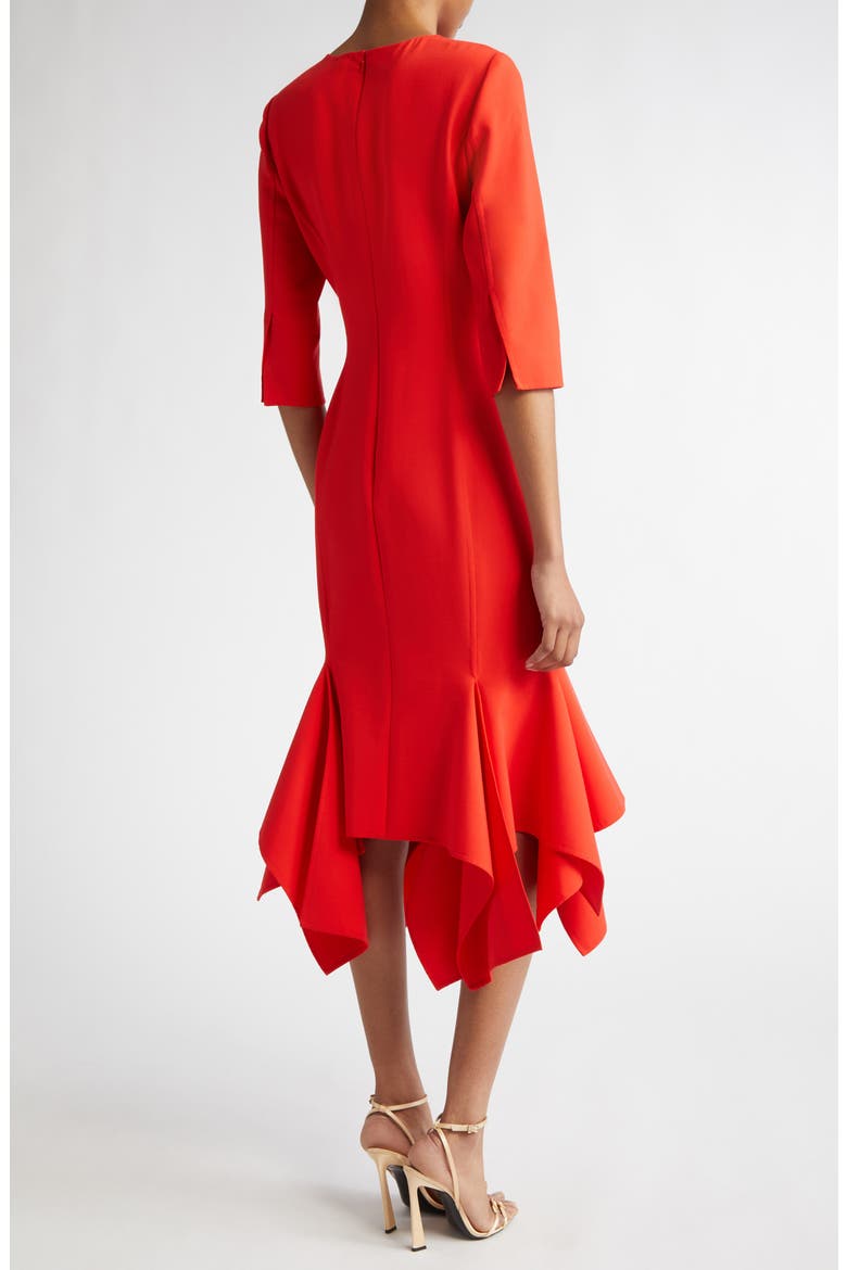 Asymmetric Hem Virgin Wool Blend Midi Dress, Alternate, color, VERMILION