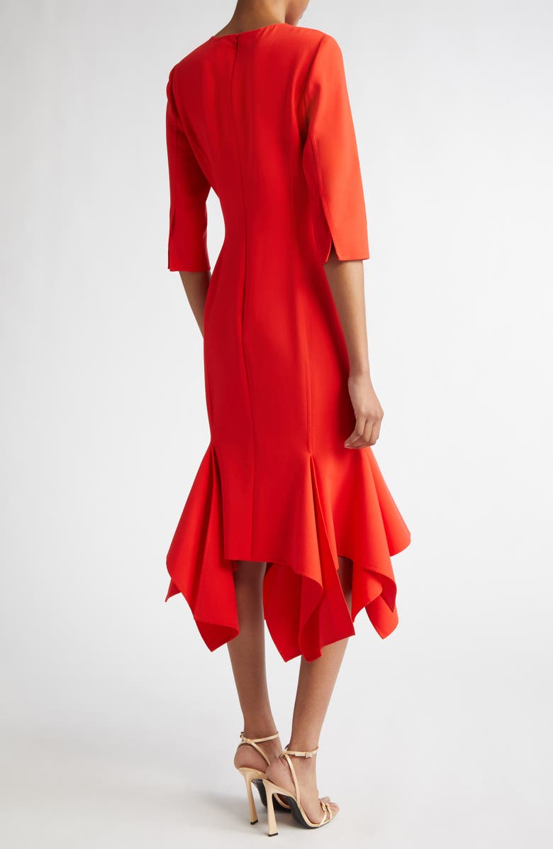 Oscar de la Renta Asymmetric Hem Virgin Wool Blend Midi Dress, Alternate, color,