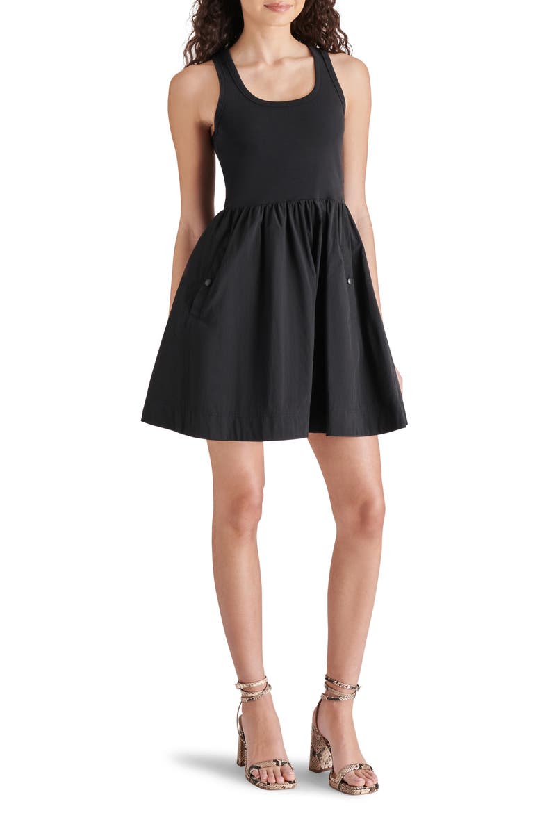 Tottenham Mixed Media Minidress, Main, color, BLACK