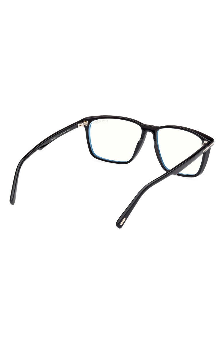 TOM FORD 56mm Square Blue Light Blocking Glasses, Alternate, color, Black Eco / T Logo
